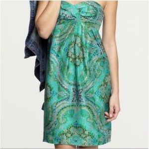 J Crew Strapless 100% SILK Dress size 8 Blue Green Multicolored